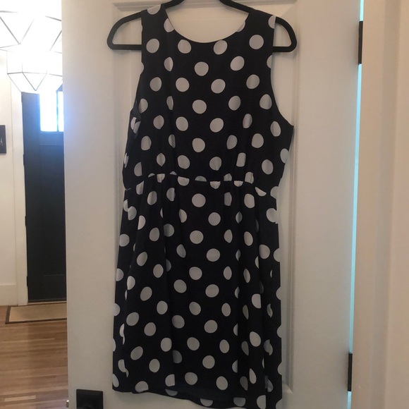 Navy white large polkadot Jcrew dress size 12 - Picture 1 of 4